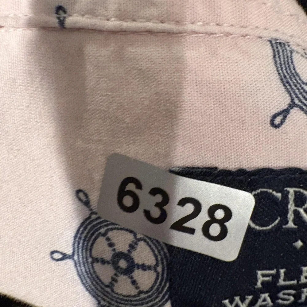 J.Crew Flex Washed Shirt‎ Mens L Pink Ship Wheel Nautical Button Up Slim Cotton